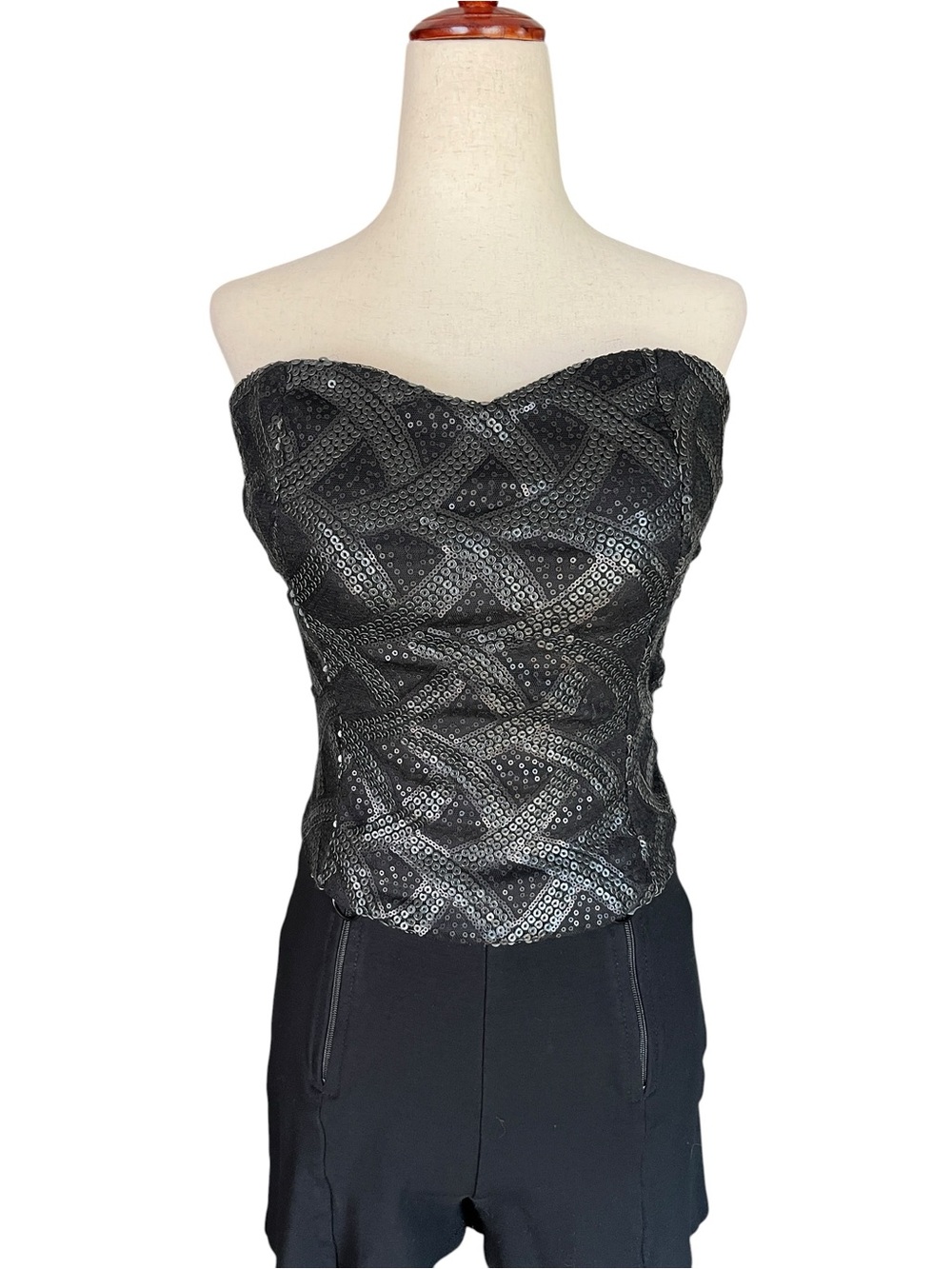 Y2K Body Central black strapless sequin top